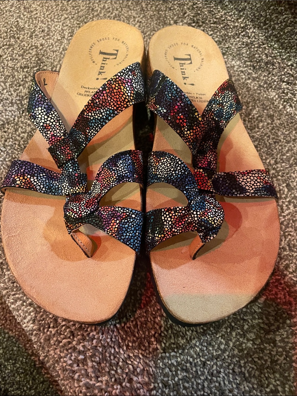 Think! Women's Black Multicolor Dot-Strap Sandals